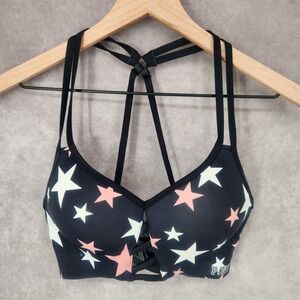 Victoria's Secret Pink Ultimate Strappy Push-Up Sports Bra SMALL Black & Stars